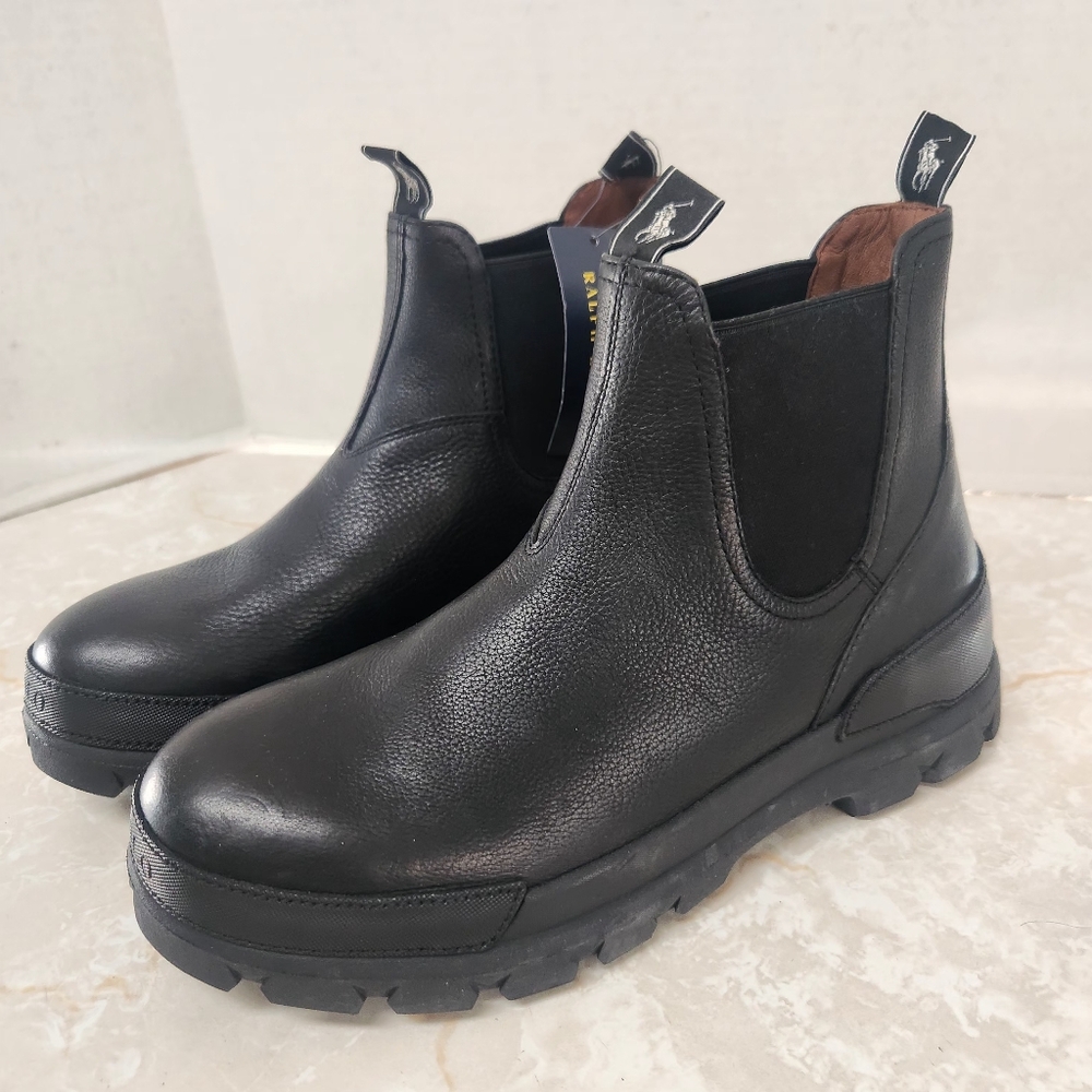 Polo Ralph Lauren Men’s Oslo Leather Black Chelsea Boots 9.5 D New Work Casual